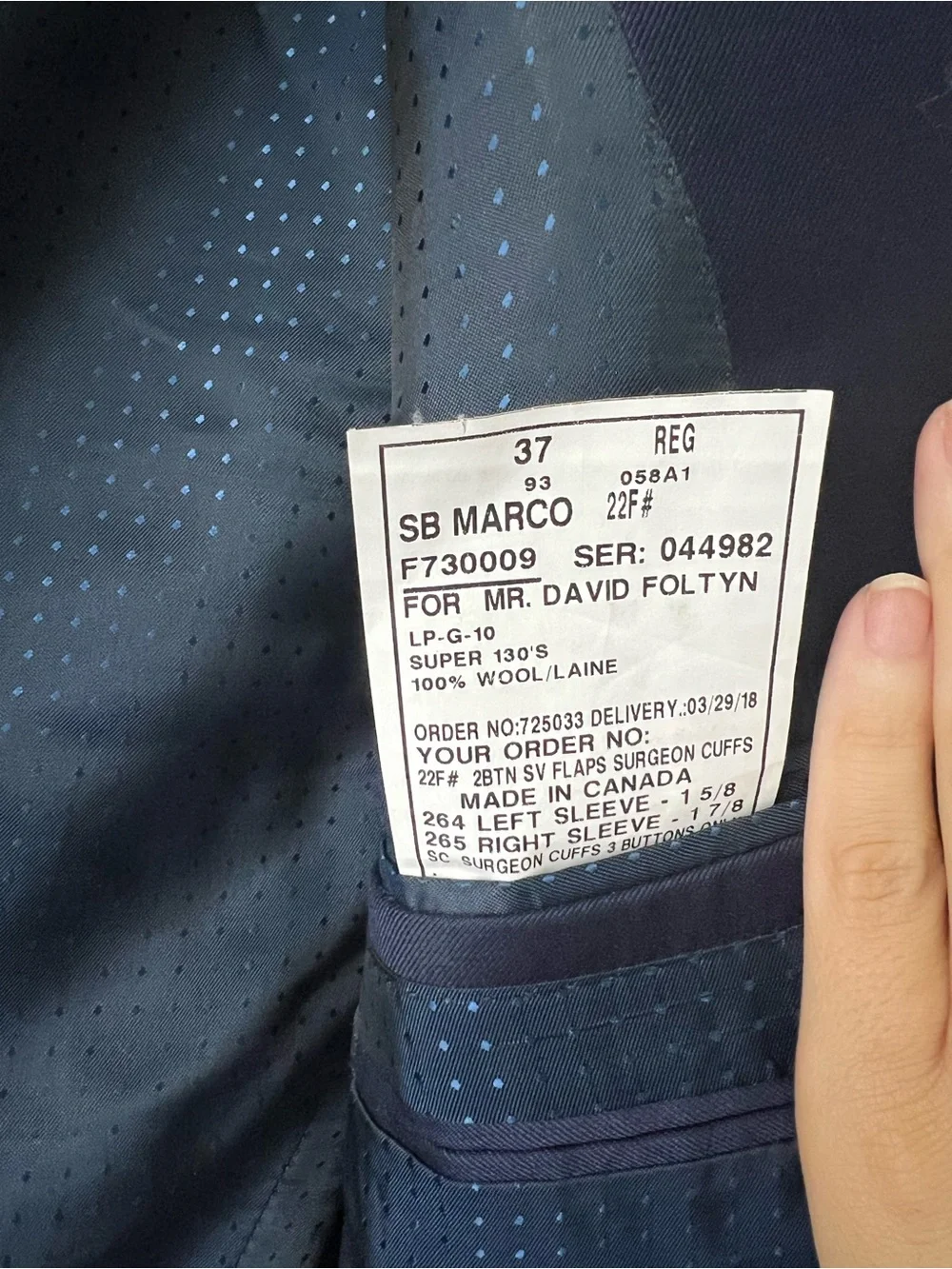 Carl Sterr Loro Piana Navy Wool Blazer Sport Coat 38R Made Canada